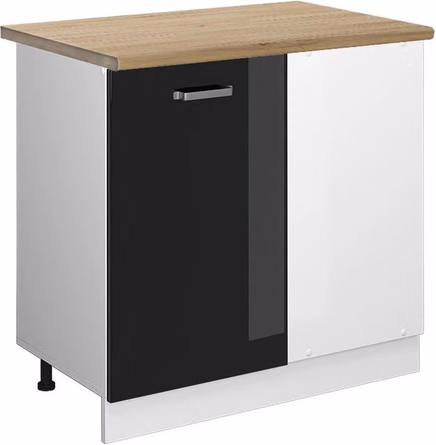 Mobile ad angolo per cucina Vicco R-Line moderno in nero lucido, bianco e rovere con ante a battente L 86 x P 60 x H 81,6 cm