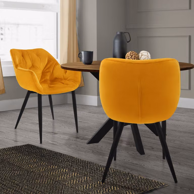 ML-Design set di 2 sedie da pranzo con schienale, giallo senape, in velluto