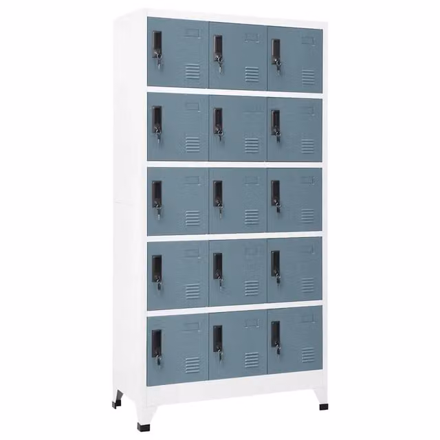 Armadietto spogliatoio moderno con 15 ante con serratura 90 x 40 x 180 cm in acciaio grigio 02_0047038
