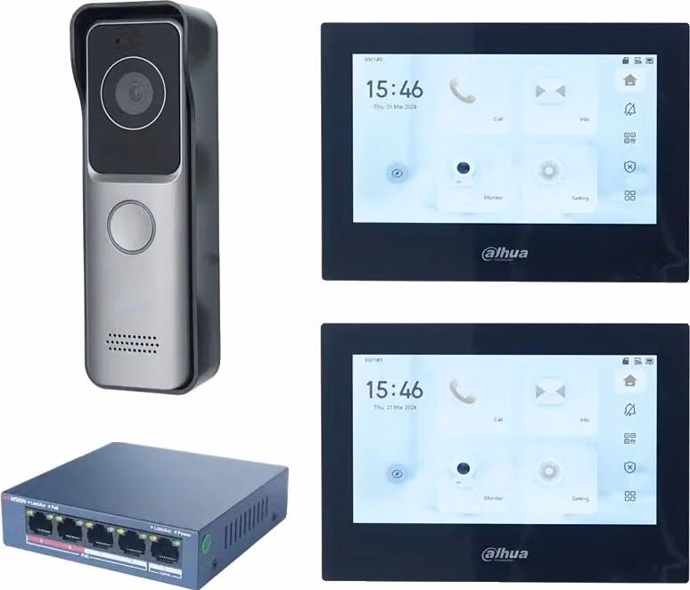 Videocitofono Dahua, posto esterno VTO2311R-WP, interruttore PoE incluso, 1 DB 2 schermo nero