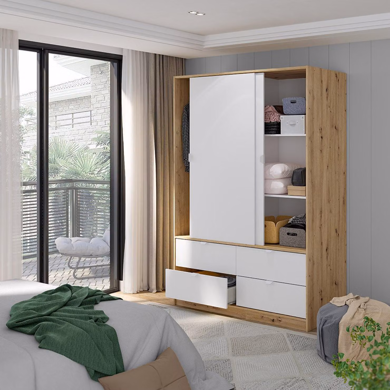 Dmora Guardaroba 2 Ante Pittsfield 60x200h cm Marrone Rovere Nodi, Appendiabiti 2 Ante