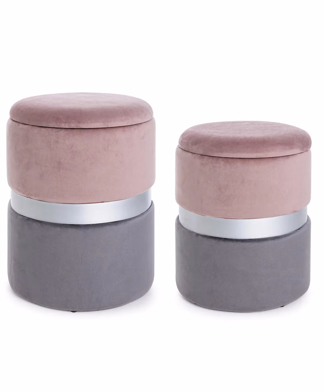 Set di 2 pouf contenitore POLINA in velluto rosa-grigio