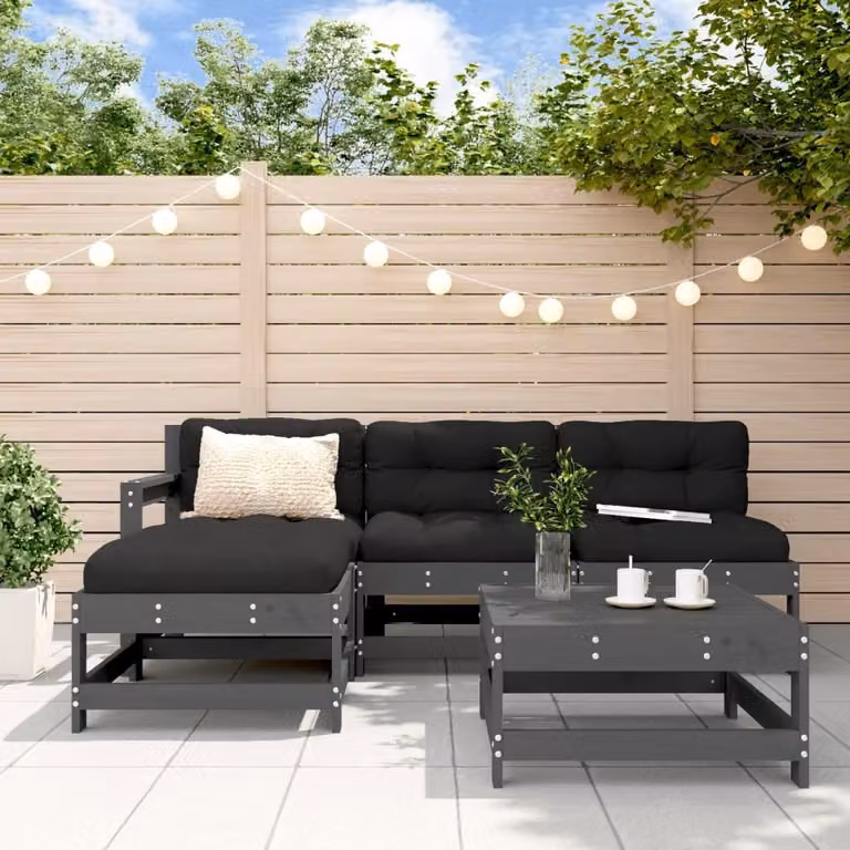 Maison Exclusive - Set Divani da Giardino 5pz con Cuscini in Legno Massello Grigio
