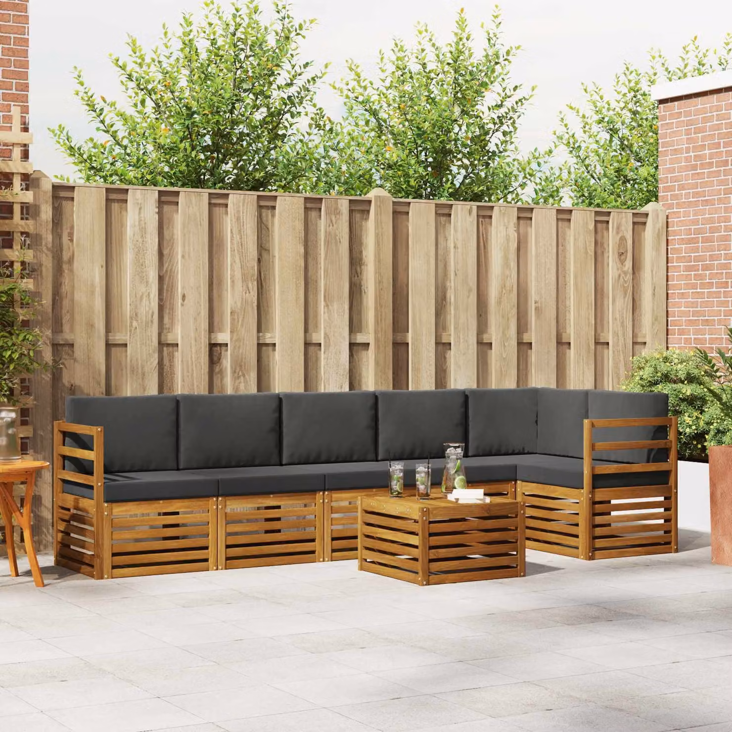 Set di divani da esterno vidaXL 7 pz in legno di acacia con cuscini, colore Antracite e Marrone