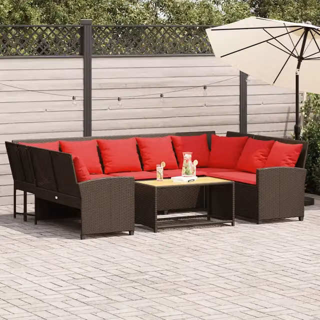 Divano da Giardino con Cuscini in Polyrattan Marrone 3365336