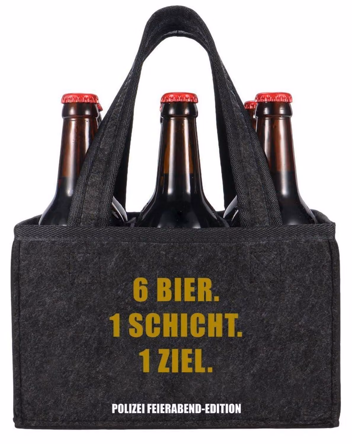 Borsa in feltro per bottiglie di birra, con design ispirato alla polizia, dimensioni 24x15x15 cm, capacità per 6 bottiglie