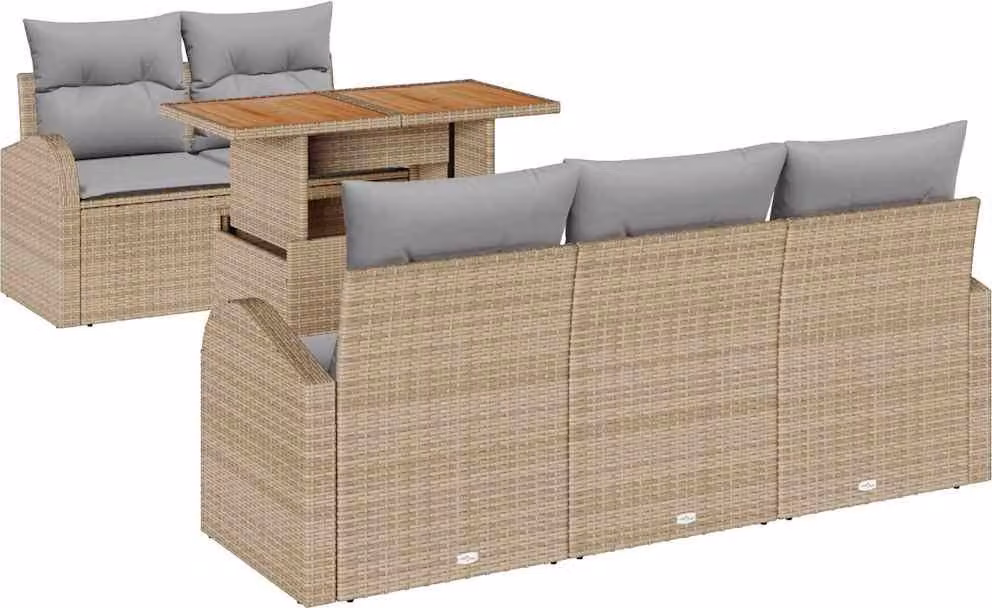 Set Divano da Giardino 6 pcs Beige Poly Rattan