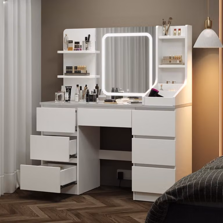 Tavolino da trucco - Tavolo per il trucco - Mobiletto da bagno - Comodino da trucco - Mobile - Illuminazione LED regolabile