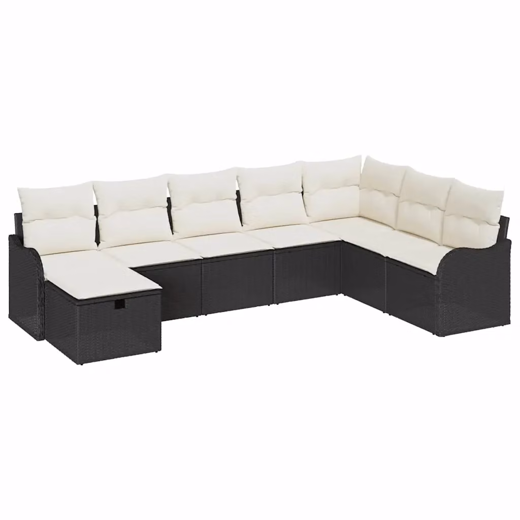 Set di divani da giardino vidaXL a 8 posti in rattan con cuscini, colore nero e beige – 2