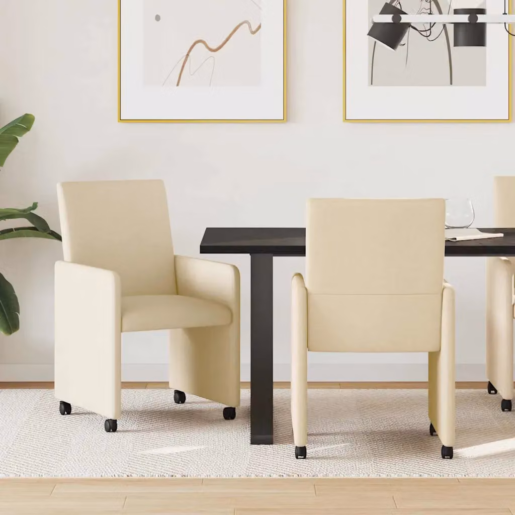 Set di 2 sedie da pranzo con ruote e braccioli vidaXL in tessuto beige L: 57 cm, P: 66 cm, H: 94 cm
