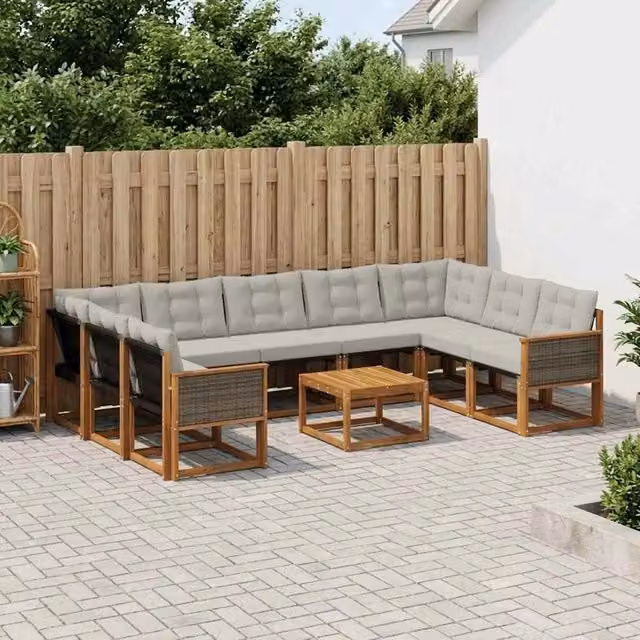 Set di divani da esterno 10 pz Naturale e Grigio chiaro 3382219