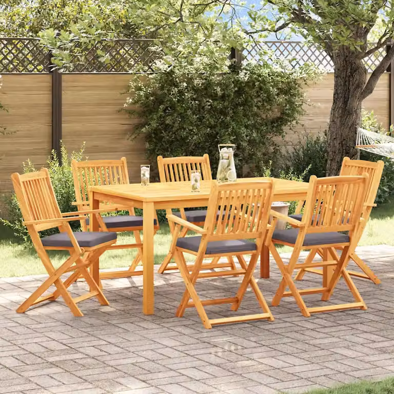 Set di 6 sedie da giardino vidaXL in legno di acacia con cuscini grigi resistenti alle intemperie