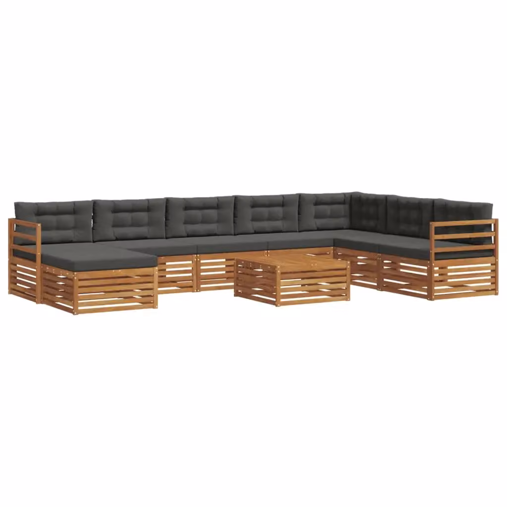Set di divani da esterno vidaXL in legno di acacia con tavolino e pouf, colore marrone e antracite – 2