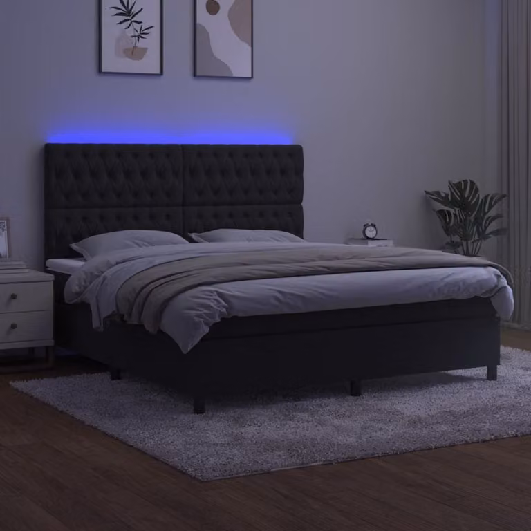 Maison Exclusive - Letto a Molle con Materasso e LED Nero 160x200 cm in Velluto