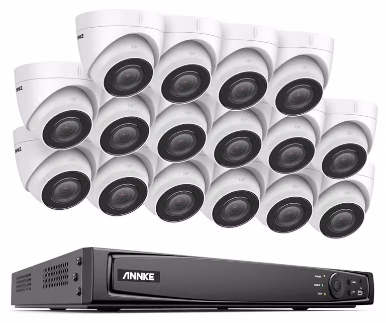Kit di telecamere di sicurezza – Registratore video in rete (NVR) a 16 canali – 16 telecamere IP – Risoluzione 8MP – Grado di protezione IP67 (resistente agli agenti atmosferici)