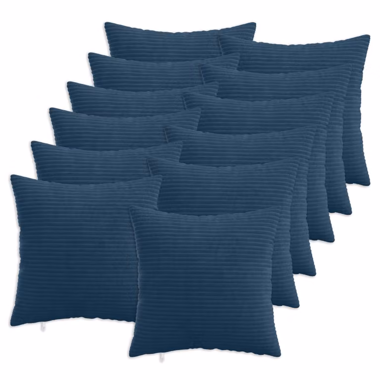 Set di 12 federe vidaXL HEERLEN in velluto a coste, blu navy, 40 x 40 cm
