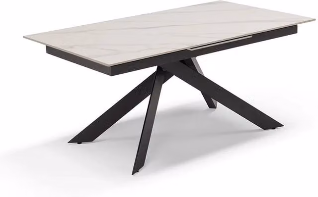 Tavolo da pranzo allungabile modello ANTARES con top in grès ceramico effetto Marmo di Carrara e struttura in metallo, design moderno per cucina e soggiorno, L: 170 cm, P: 90 cm, allungabile fino a 220 cm