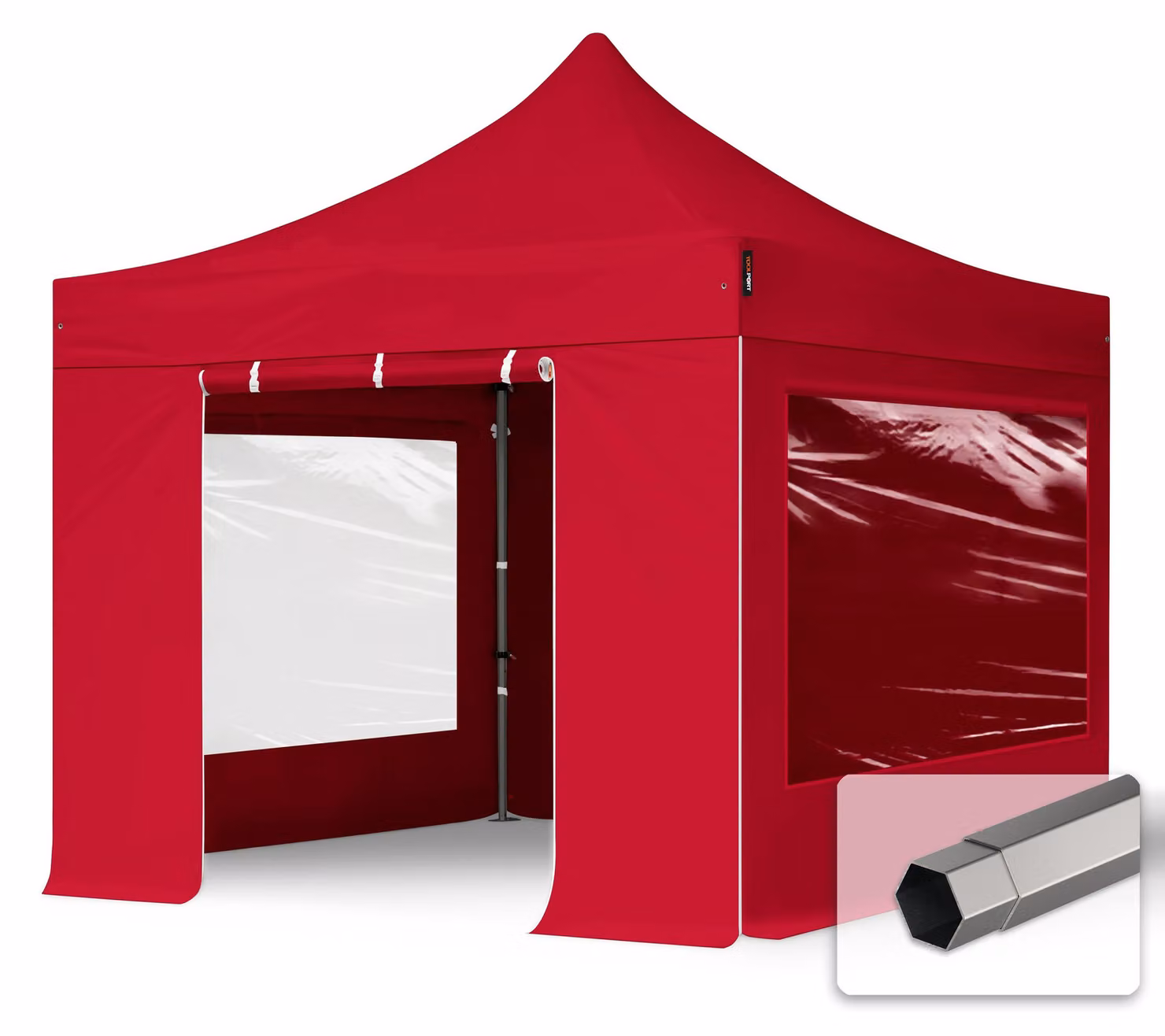 TOOLPORT 3x3m gazebo pieghevole con laterali (finestre panoramiche), PREMIUM acciaio, rosso