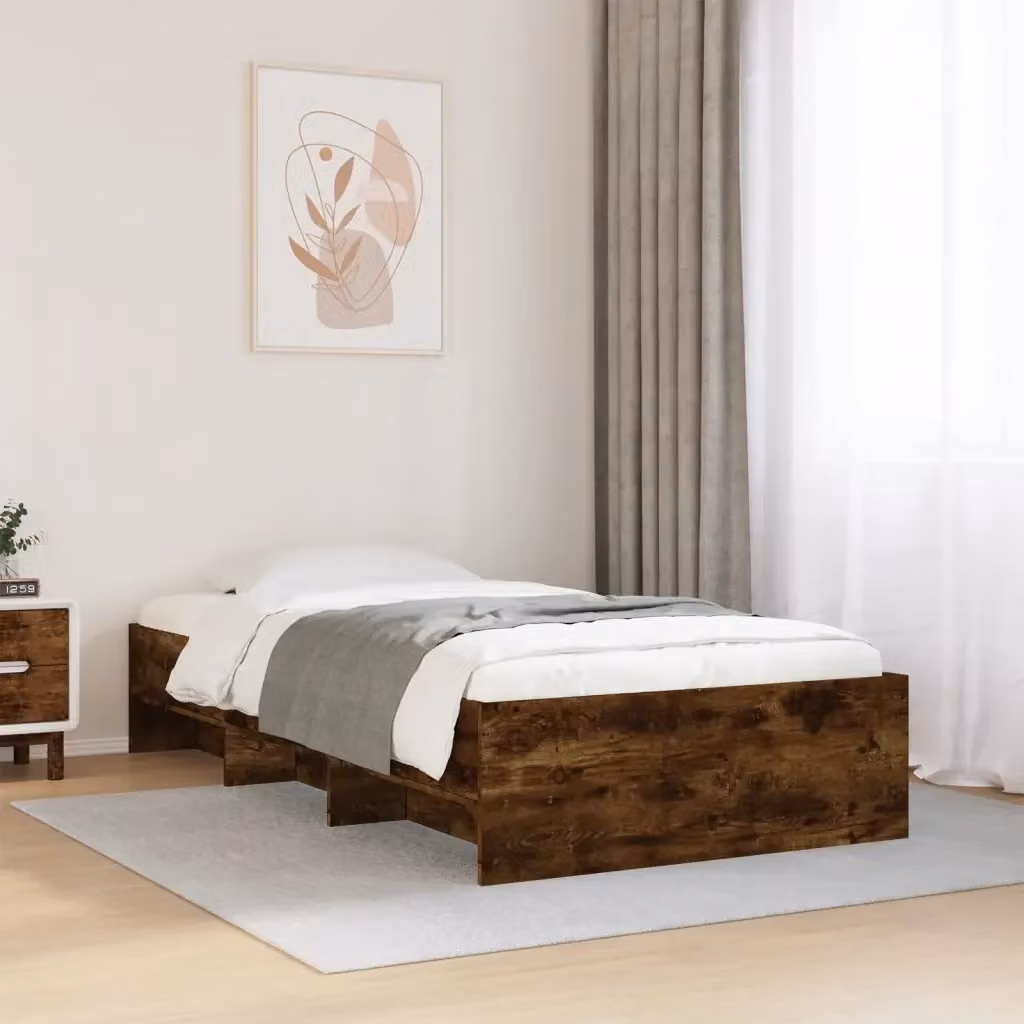 Letto singolo moderno Design In in Rovere Fumo con doghe in legno e scomparti laterali L/P/H: 200 x 100 x 35 cm – 2