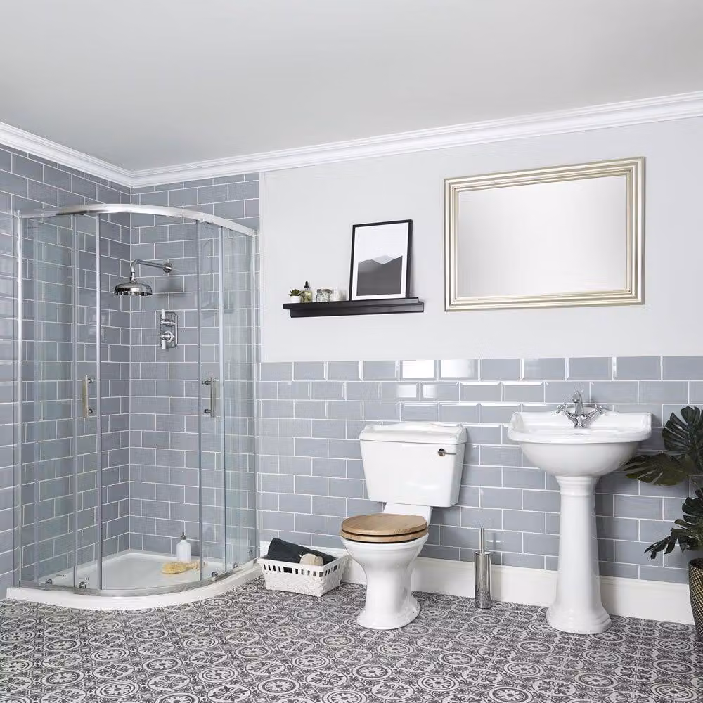 Set Bagno con Box Doccia Angolare, Sanitario WC Monoblocco e Lavabo su Colonna - Ryther