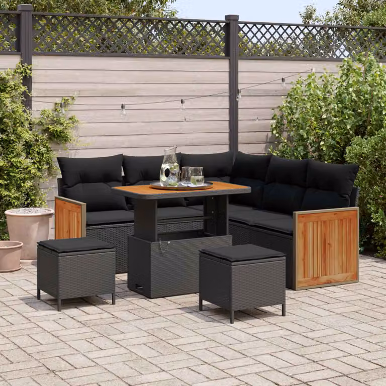 Set Divano da Giardino vidaXL 8 Posti a Forma di L con Cuscini Nero
