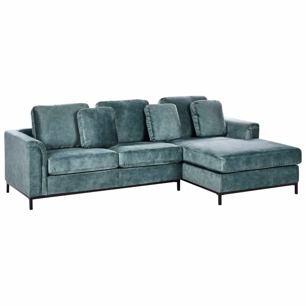 Divano ad angolo a forma di L BELIANI in velluto blu con lato sinistro e stile moderno – 2