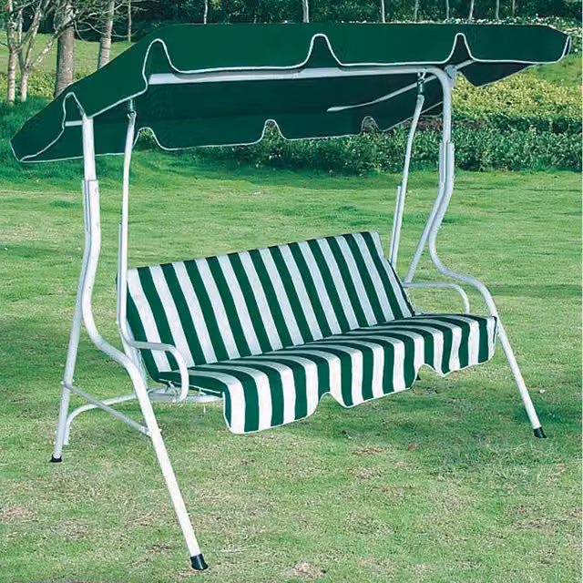 Dondolo Sofa 3 Posti Ranieri in Acciaio Verniciato con Telo a Righe Bianco e Verde L: 156 cm, P: 113 cm, H: 113 cm