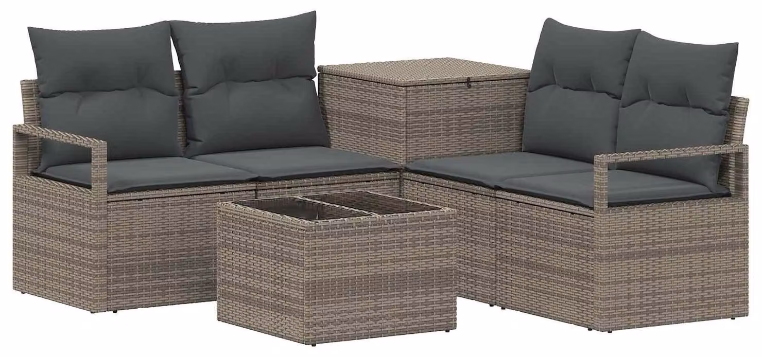 Set di divani da esterno, 6 pezzi, grigio e grigio scuro, in rattan sintetico e acciaio