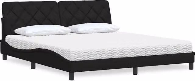 Letto moderno vidaXL con materasso in schiuma e struttura imbottita in tessuto nero e bianco L/P/H: 218 x 180 x 74,5 cm – 1