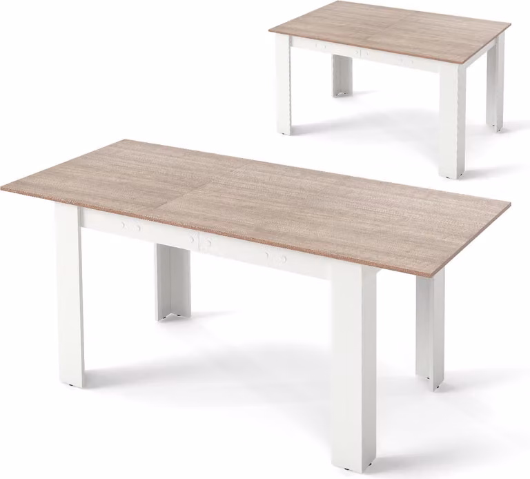 COSTWAY Tavolo da pranzo allungabile 158 x 70 cm, tavolo da cucina Tavolo da pranzo per 4-6 persone fino a 110 kg, tavolo rettangolare Vintage Naturale + Bianco
