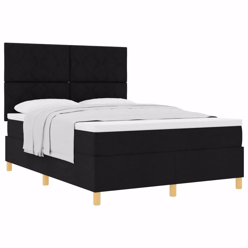 Letto a molle con testiera vidaXL in tessuto nero L 140 x P 200 cm – 2