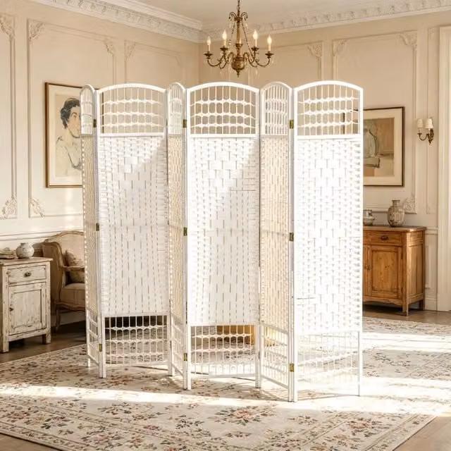 Paravento divisorio pieghevole bianco a 6 pannelli 242x170 cm