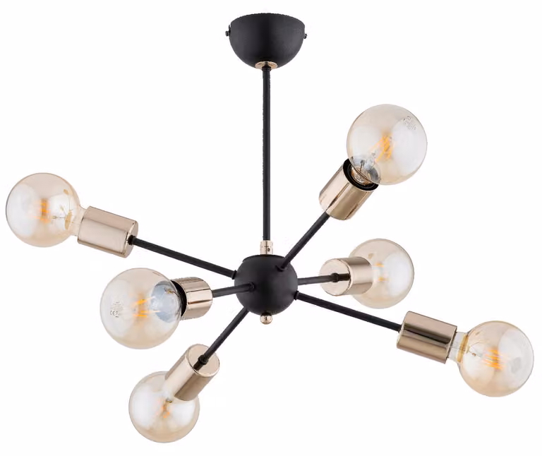 Lampada a sospensione TIMOS nero-oro 6xE27x15W in metallo, dimensioni: 45x49x49 cm, IP20, Alfa