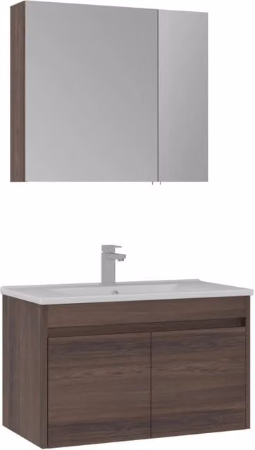 Set mobile lavabo con specchio (2 pezzi) "Side 100 v3" - 85 x 45 x 52 cm - Noce