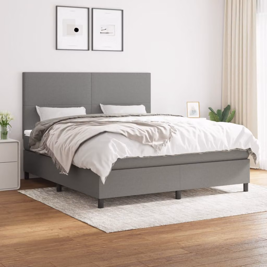 Letto Ibrido vidaXL con Giroletto a Molle e Materasso a Tasche Grigio e Bianco L/P/H: 160 x 200 x 128 cm