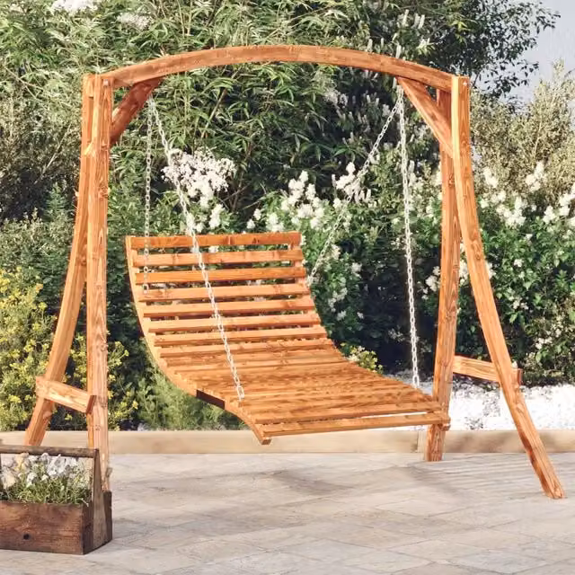 Letto a Dondolo in Legno Ricurvo Finitura Teak 115x147x46 cm 313939