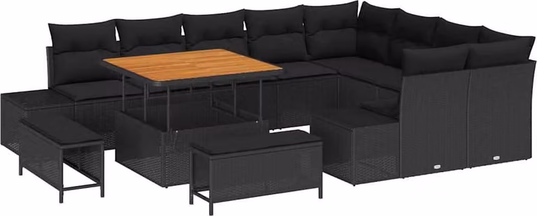 Set Divano da Giardino con cuscino 12 pcs Nero polyrattan