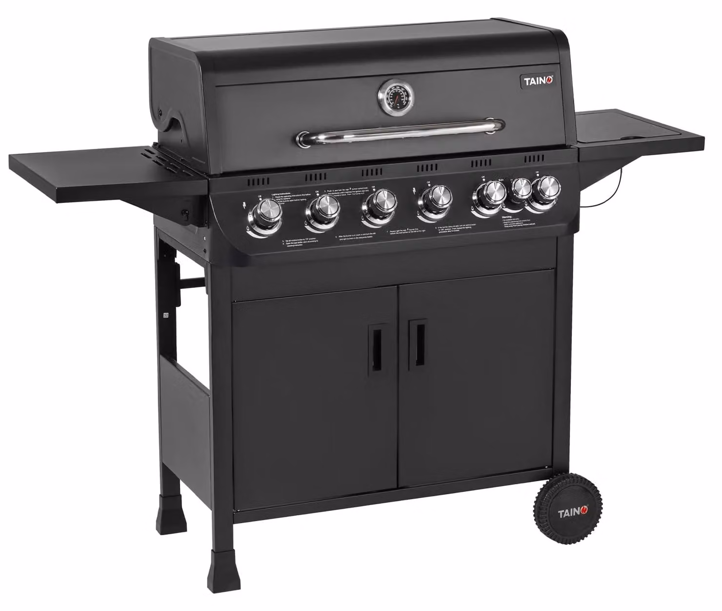 Barbecue a gas - Carrello con 6 bruciatori - Bruciatore laterale - Acciaio inossidabile - Termometro integrato - Griglia 77 x 34 cm - Per terrazzo e giardino