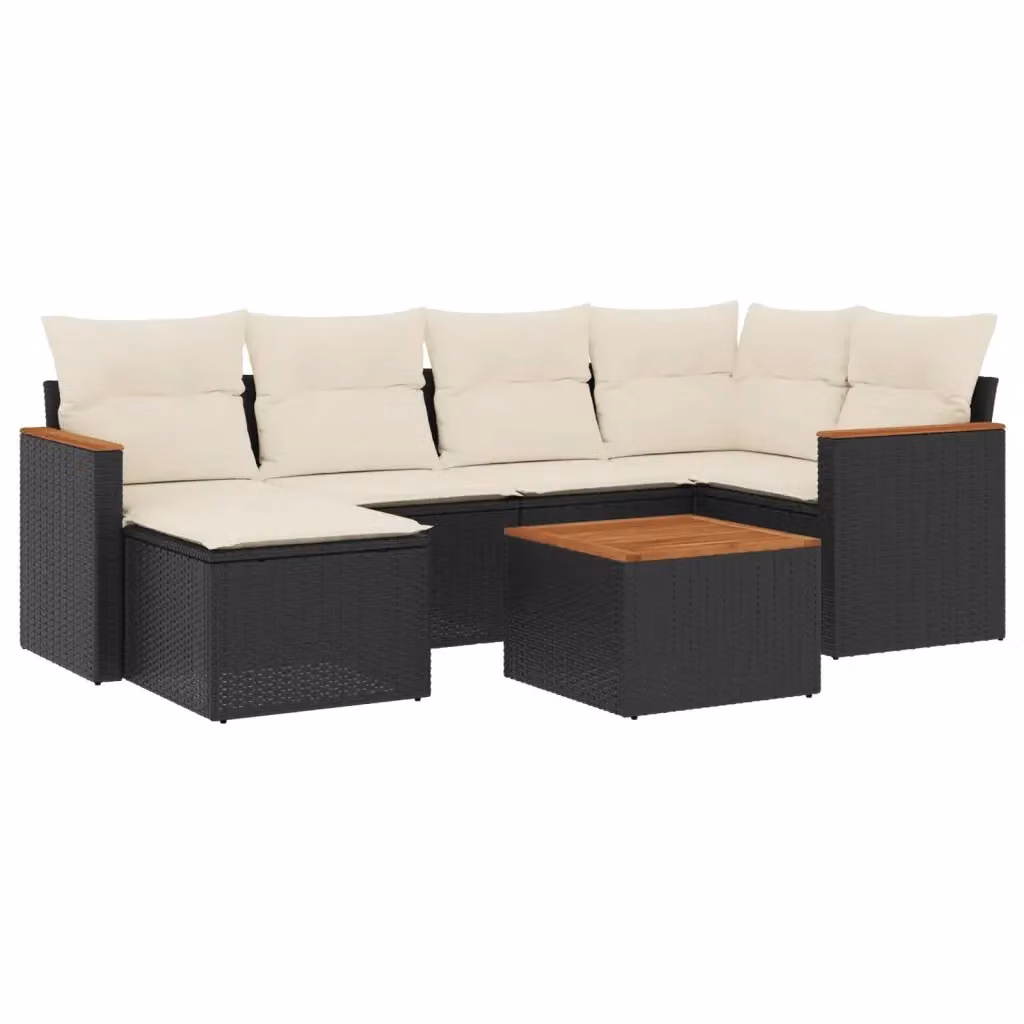Set da giardino moderno vidaXL composto da 7 pezzi con cuscini bianchi e struttura in rattan nero e metallo – 2