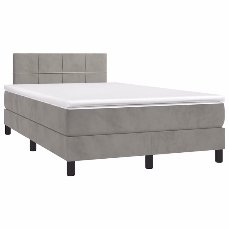 vidaXL Letto a Molle con Materasso e LED in Velluto Grigio Chiaro L/P/H: 120 x 200 x 88 cm