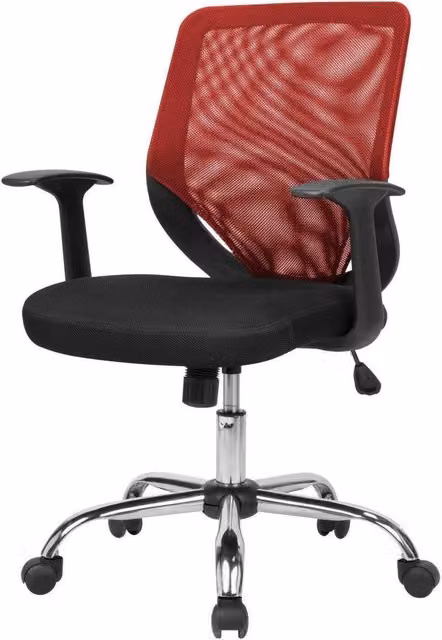 Sedia da ufficio Baradili, poltrona direzionale ergonomica con braccioli in rete, L: 60 cm, P: 54 cm, H: 90/98 cm, Nero e Rosso