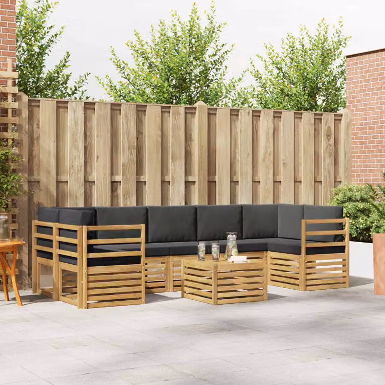 Set di divani da esterno vidaXL a forma di L composto da 8 pezzi con tavolino, in legno di acacia e tessuto resistente ai raggi UV, colore bianco e antracite