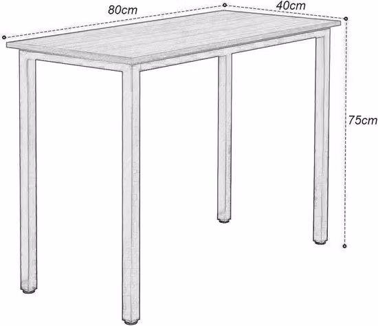 Scrivania compatta in teak nero 80x40x75 cm, legno e metallo