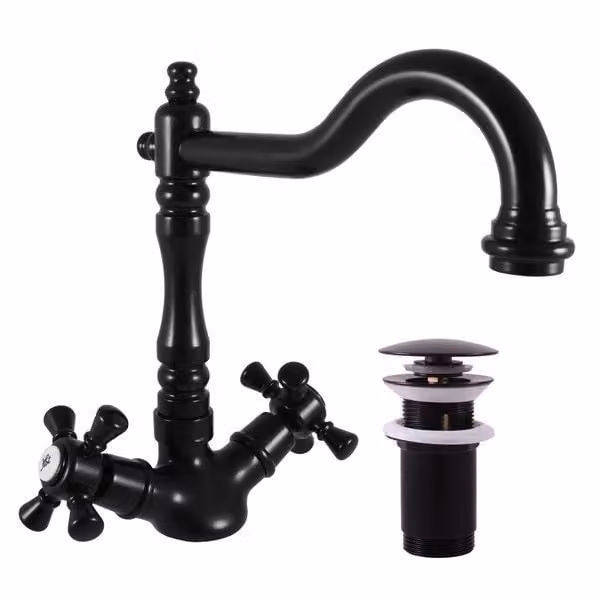 Miscelatore per lavabo con uscita click-clack MORAVA RETRO, Colore: nero opaco, Dimensione: 3/8'' (MK321.0/8CMAT)