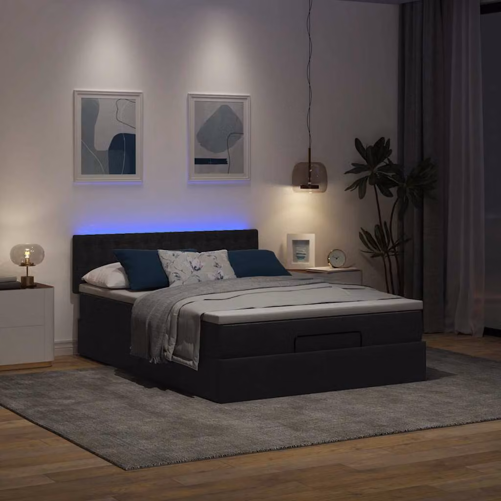 Maison Exclusive - Letto ottomano con materasso e LED neri 140x190 cm tessuto