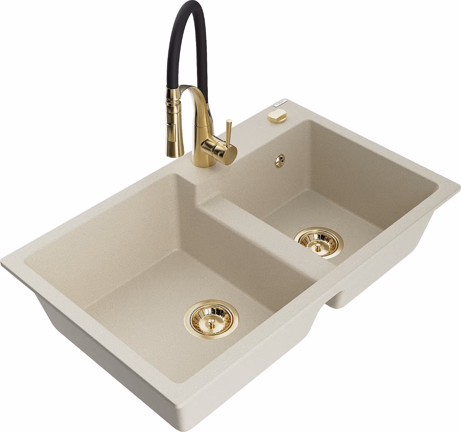 Mexen Tomas lavello in granito a 2 vasche con miscelatore da cucina Aster, beige - 6516-69-73450-57-G