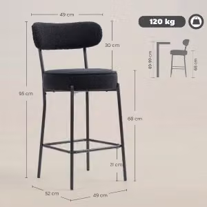Set da 2 sgabelli da bar OKWISH con seduta imbottita in tessuto nero e telaio in metallo e plastica per cucina e soggiorno – 2
