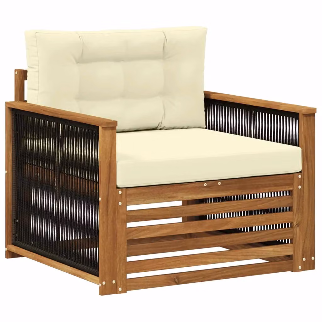Divano centrale componibile per esterno DESIGN IN in legno di acacia e tessuto beige con cuscini inclusi – 2