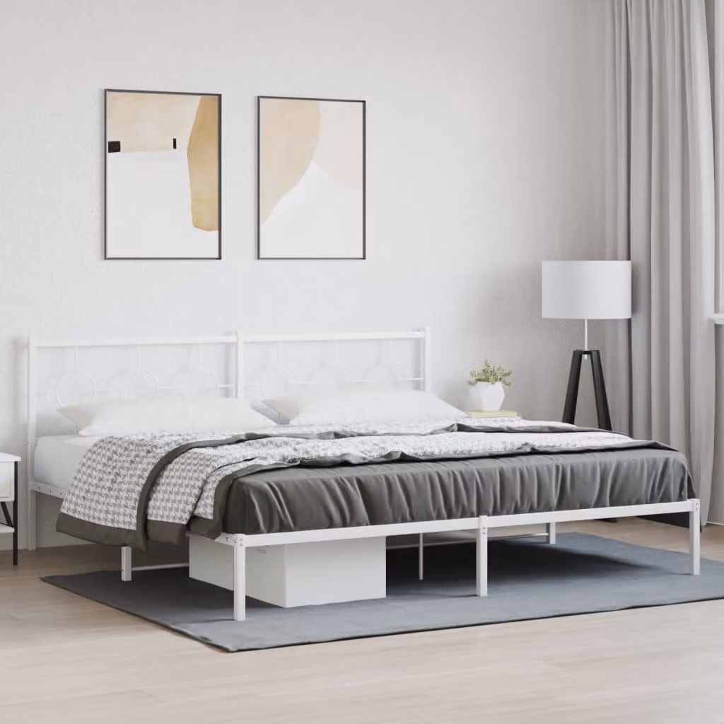 vidaXL Giroletto con Testiera in Metallo Bianco L: 198 cm, P: 207 cm, H: 91 cm