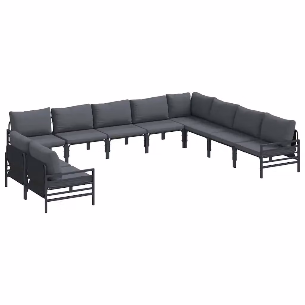 Set Divano da Giardino a L vidaXL in Acciaio Verniciato Nero e Antracite con Cuscini Inclusi – 2